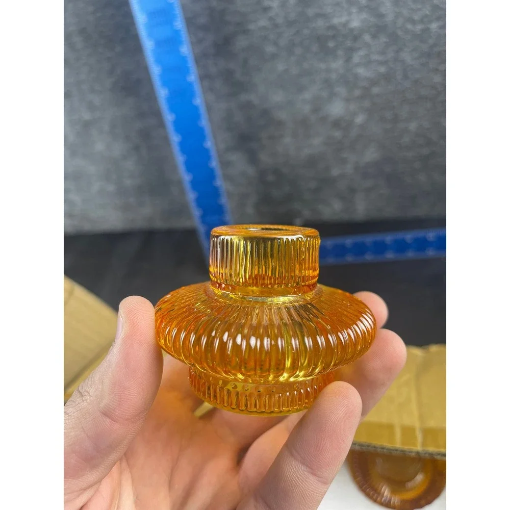 Amber‎ Glass Taper Candle Holders Set of 6 Ribbed Vintage Style Thanksgiving